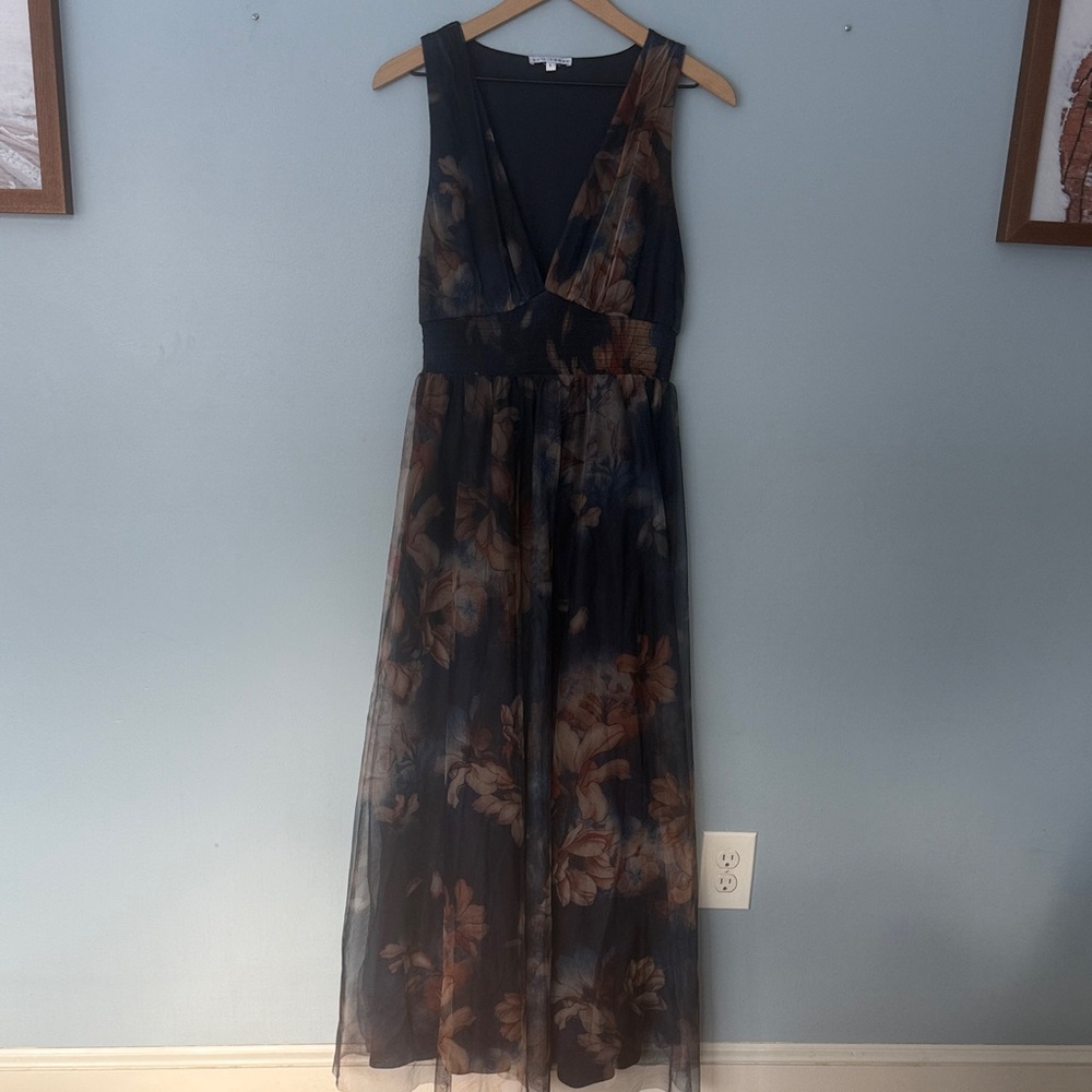 Baltic Born Navy and Brown Floral Maxi Dress